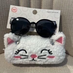 🎉6 for $30🎉 Girls Sunglasses and Faux Shearling Kitty Case Set, 2-Piece